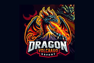 do dragon volcano esport mascot logo with unlimited revision