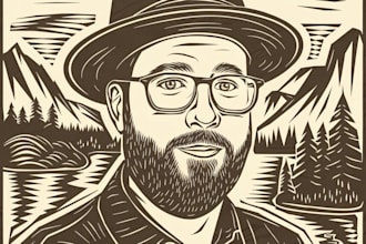 draw a custom portrait in linocut style