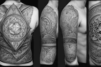 custom a geometric realism in black and grey tattoo design