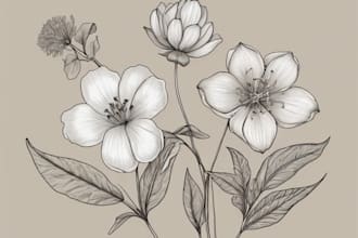 draw line art illustration botanical and flowers beautifully