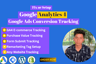 do setup ga4, ecommerce tracking, google ads conversion tracking by GTM