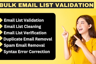 your email addres data clean, scrub, verify,syntax, spam check, email list clean