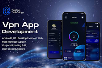 develop a flutter based VPN app for android and ios supporting various protocol