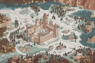 illustrate fantasy map building line art location map