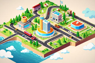 draw a vector or isometric map illustration