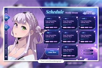 design cute editable vtuber streaming schedule