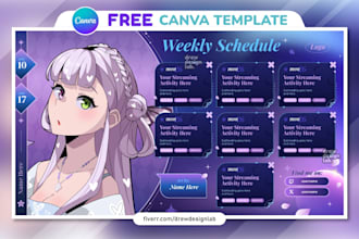 design cute editable vtuber stream schedule