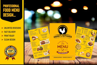design editable restaurant food menu, digital menu and business card design