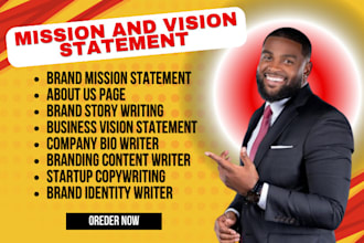 write a powerful mission and vision statement, about us, brand story and bio