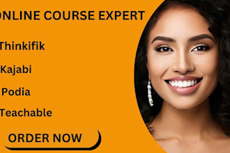 create kajabi online course, design a podia landing page, and kajabi website