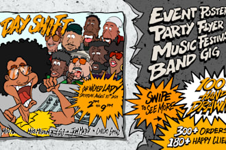 draw your music concert event poster, and party flyer