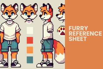 sprite sheet vintage poster pixel art character design, furry reference sheet