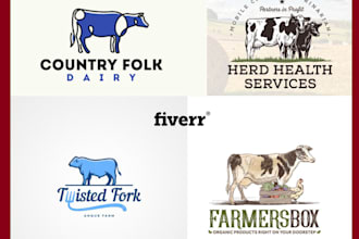 create a unique eye catching agriculture cow bull farm logo design