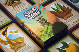 digital illustration 52 game card deck board mockup card box rulebook flashcard