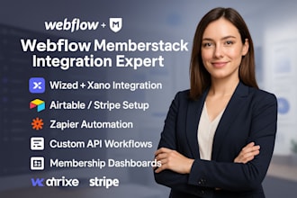 integrate webflow with memberstack wized xano, airtable stripe, zapier and apias