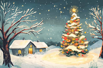 draw a cartoon caricature holiday, winter or christmas card