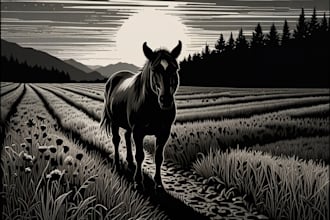 create a black and white illustration in linocut