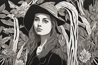 draw a custom portrait in linocut style