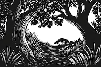 do  line illustration, a linocut or an engraving
