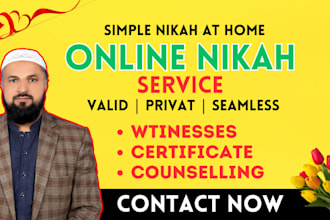 be online nikah imam and help you in nikah, witnesses and certificate