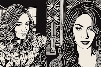 draw a custom portrait in linocut style