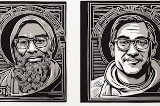draw a custom portrait in linocut style