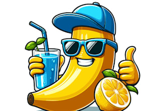design banana orange cartoon juice logo