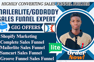design sales funnel in samcart, mailerlite landing page, godaddy website