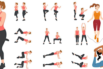 draw exercise illustration, pose illustration, workout, fitness, yoga, medical