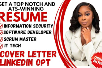 write information security, it tech, scrum master, and software developer resume
