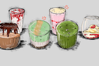 painting vintage illustrations of food and drinks