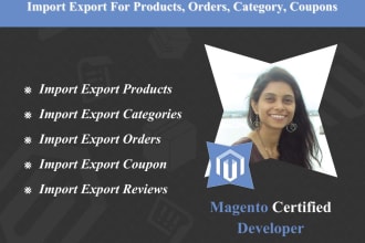do import export for products, orders, category, coupons in magento