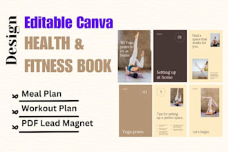 design canva health fitness ebook, workout plan, pdf lead magnet, workbook guide