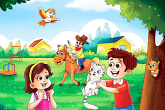 draw children story book illustration and children story book illustration
