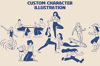 design unique line art characters objects or places for book website or app