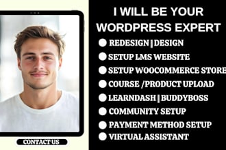 setup wordpress learndash lms website tutor online course upload build community