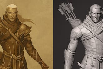 turn concept art to printable model, fix stl file, zremesh, statue, human sculpt