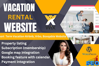 design wix website with booqable airbnb vrbo, short term vacation rental website