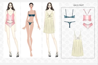 design lingerie, cami set, slip dress, nightwear and techpack, print types