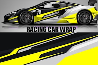create racing car wrap, itasha wrap design with extreme creativity