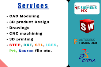 create 2d and 3d models in solidworks, siemens nx, catia