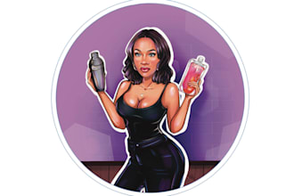 draw custom cartoon bartender logo portrait
