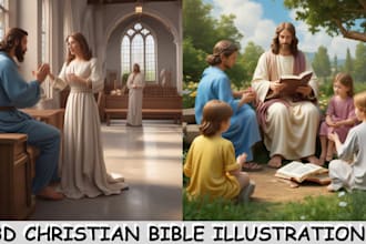 illustrate 3d bible christian illustration christian children book, book cover