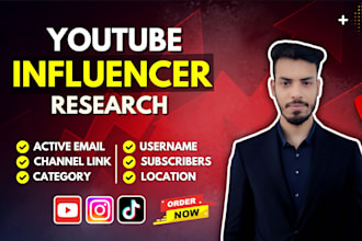 do youtube influencer research and email leads to your targeted niche