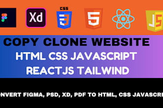 copy, clone website or landing page using html, css, js, taiwind and reactjs