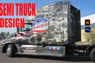 do professional box truck, long trailer, semi truck, truck, bus wrap design
