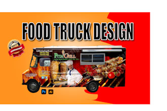 do truck wrap, food truck wrap, BBQ, pizza logo, upper terrace, grill, deck