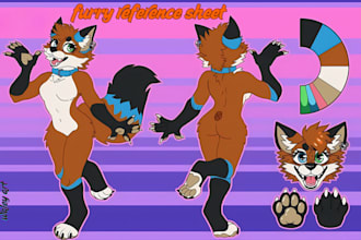 draw furry reference sheet, fursona character, furry nsfw art, reference sheet