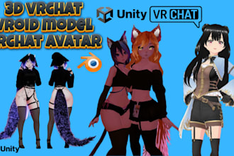custom 3d vrchat, furry nsfw rig, vr character unity, vrchat avatar, vroid model