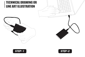 draw technical illustration, instruction manual design, product vector line art